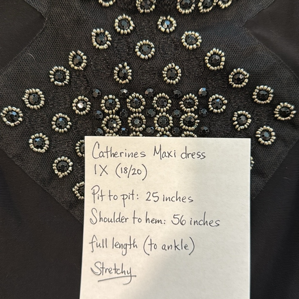 Catherines 1X (18/20) Black beaded overlay top maxi dress - Picture 4 of 4